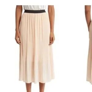 Adrianna Papell Accordion Pleated Elastic Waist Pink Balletcore Midi Skirt M